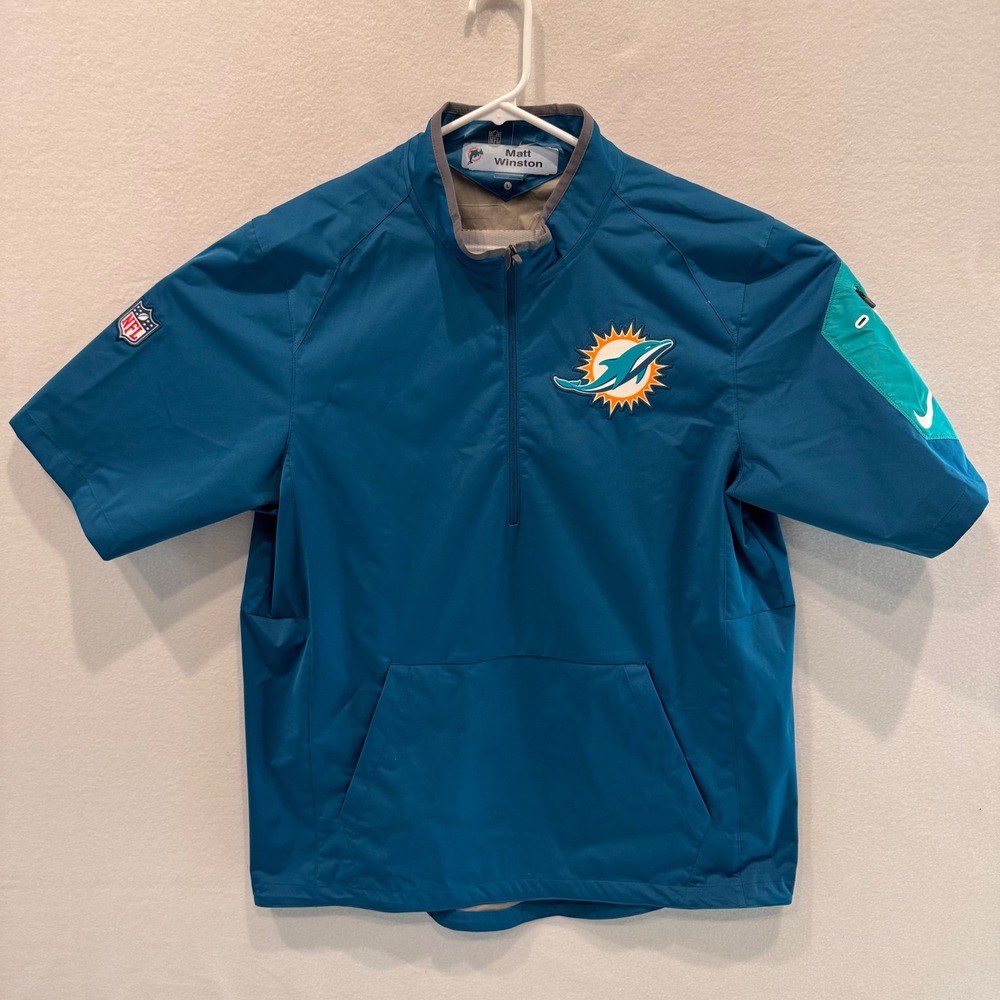 Nike Miami Dolphins Team Issue Matt Winston Quarter Zip Windshirt Aqua Mens L